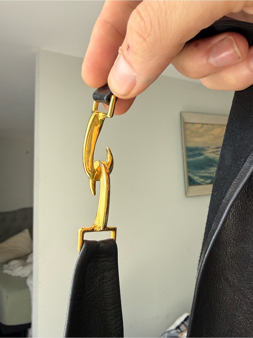 Vintage LOEWE Black Leather Gold Grommet Belt Madrid 1846 Made in France - Picture 9 of 10